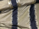 NEW! Lady Kristen 100% Silk Taffeta Embroidered Stripe Floral Fabric- Khaki Black Gold - Fancy Styles Fabric Pierre Frey Lee Jofa Brunschwig & Fils
