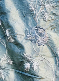 NEW! Queen Evelyn 100% Silk Taffeta Interior Design Drapery Fabric Embroidery Light Blue - Fancy Styles Fabric Pierre Frey Lee Jofa Brunschwig & Fils