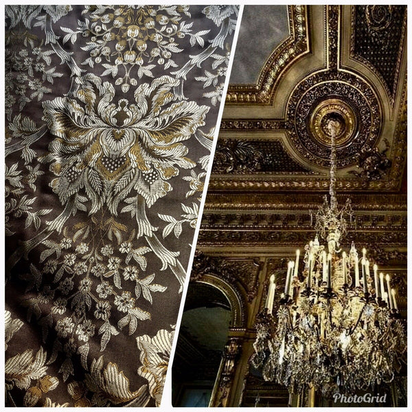 NEW Sir Ian 100% Silk Taffeta Dupioni Floral Brocade Damask Fabric -Brown - Fancy Styles Fabric Pierre Frey Lee Jofa Brunschwig & Fils