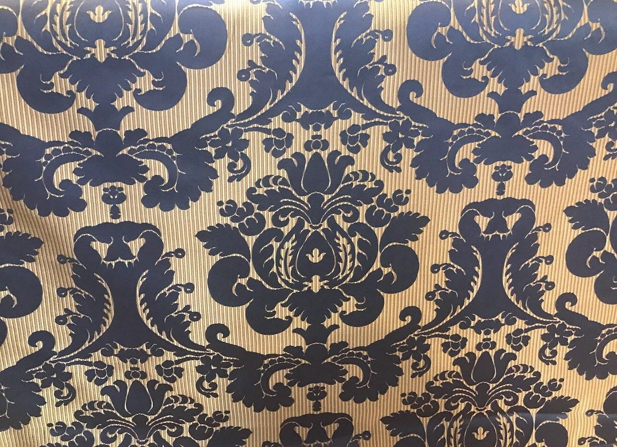 NEW! Designer Brocade Satin Fabric- Electric Navy Blue- Upholstery Damask - Fancy Styles Fabric Pierre Frey Lee Jofa Brunschwig & Fils