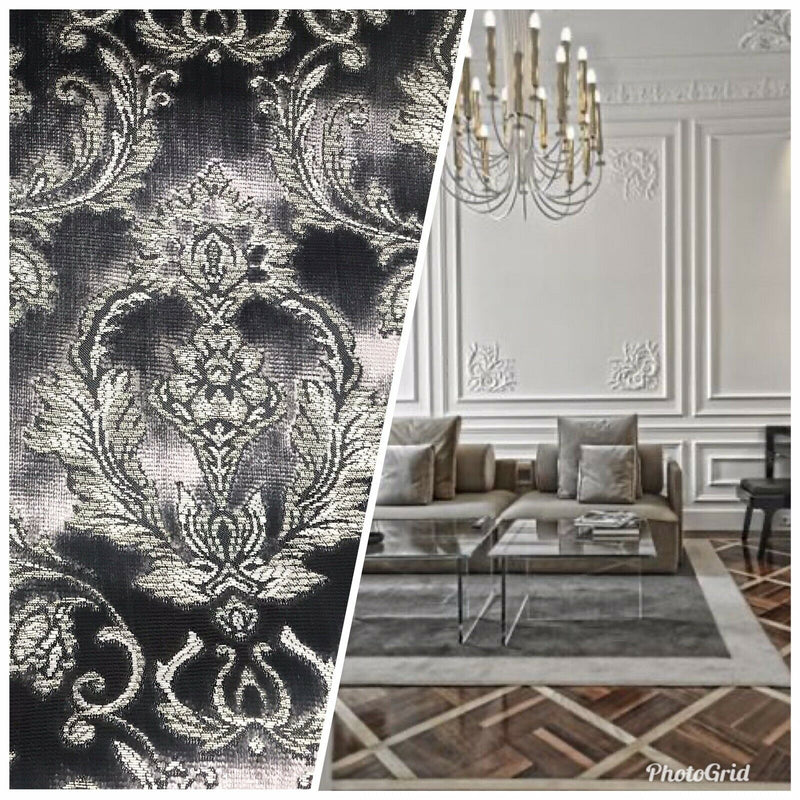 Queen Estel Novelty Designer Italian Burnout Damask Velvet Fabric - Upholstery- Silver Gray - Fancy Styles Fabric Pierre Frey Lee Jofa Brunschwig & Fils