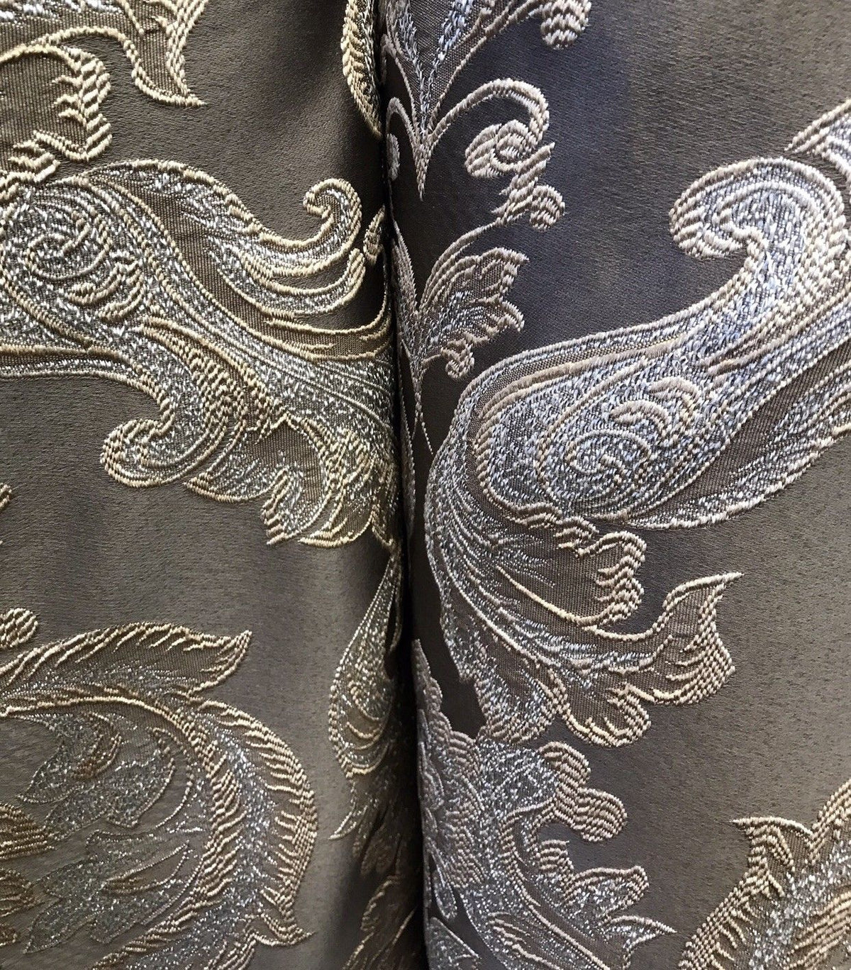 SWATCH 8” x 8” Sample- Designer Brocade Satin Fabric- Gray Silver Gold - Damask - Fancy Styles Fabric Pierre Frey Lee Jofa Brunschwig & Fils