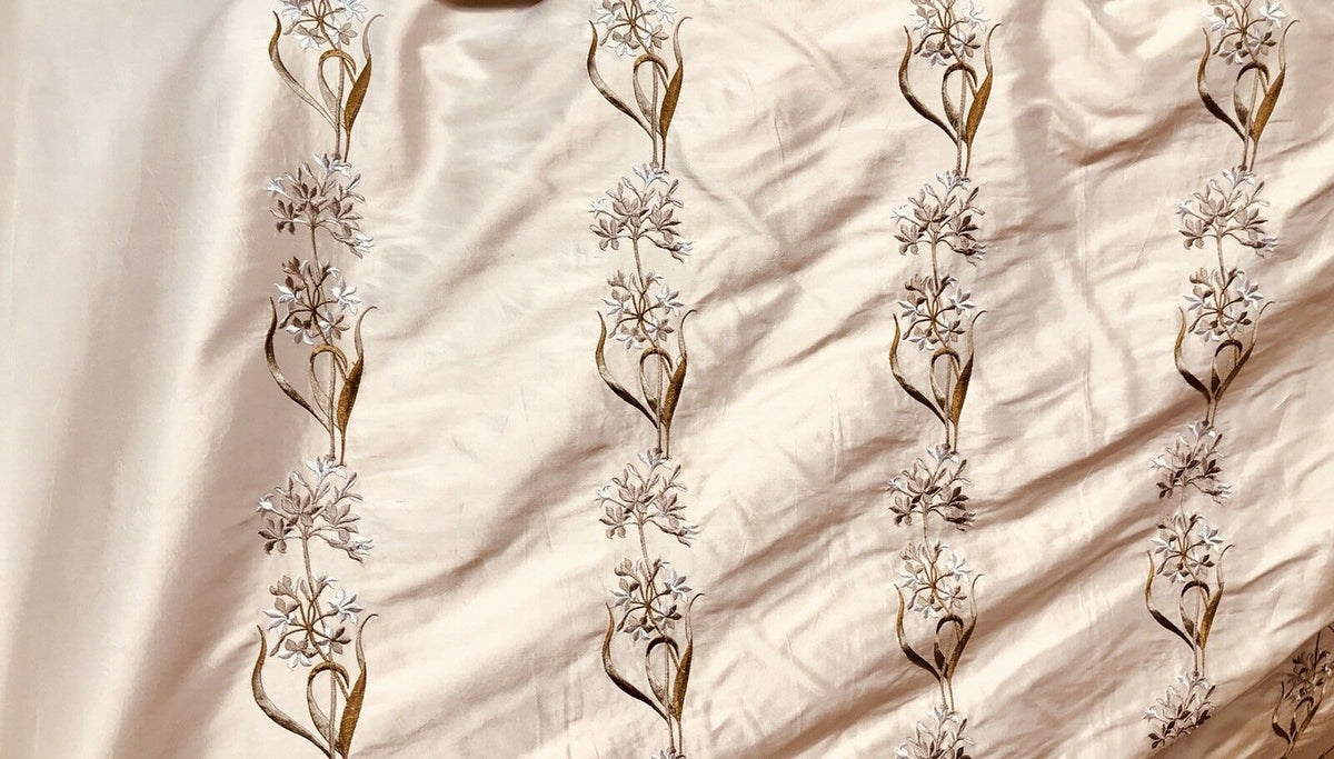 Princess Cyrena Designer 100% Silk Dupioni Embroidered Fabric - Pink - Fancy Styles Fabric Pierre Frey Lee Jofa Brunschwig & Fils