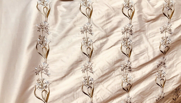 Princess Cyrena Designer 100% Silk Dupioni Embroidered Fabric - Pink - Fancy Styles Fabric Pierre Frey Lee Jofa Brunschwig & Fils