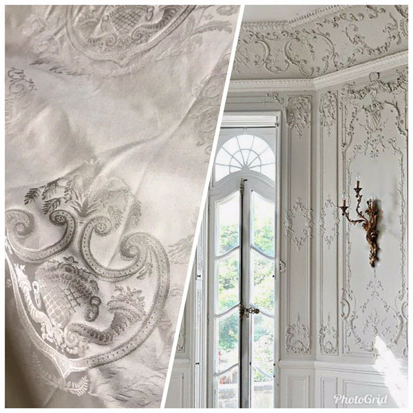 NEW! 100% Silk Jacquard Neoclassical Fabric - Tone On Tone Light Gray- Damask - Fancy Styles Fabric Pierre Frey Lee Jofa Brunschwig & Fils