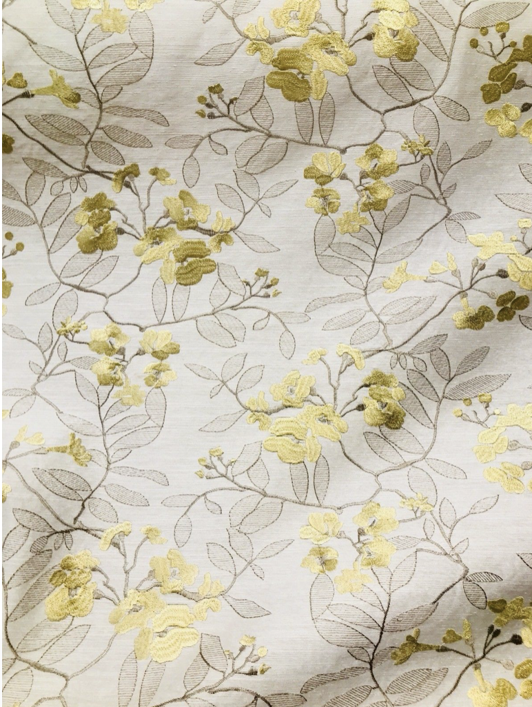 NEW Designer Linen Rayon Embroidered Floral Decorating Fabric- Yellow LLLWY0001 - Fancy Styles Fabric Pierre Frey Lee Jofa Brunschwig & Fils