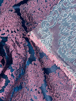 NEW Princess Giselle Designer Damask Satin Drapery Upholstery Fabric - Fuchsia Pink & Navy Blue - Fancy Styles Fabric Pierre Frey Lee Jofa Brunschwig & Fils