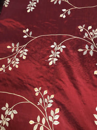 NEW! SALE! 100% Silk Taffeta Embroidered Floral Motif Fabric - Dark Red - Fancy Styles Fabric Boutique