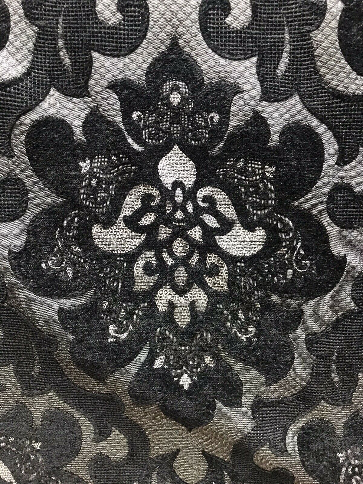 NEW Queen Allyson Designer Velvet Chenille Quilted Damask Burnout Upholstery Fabric - Black - Fancy Styles Fabric Pierre Frey Lee Jofa Brunschwig & Fils