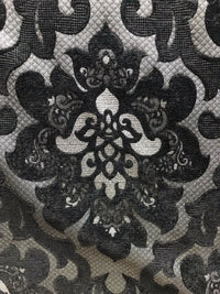 NEW Queen Allyson Designer Velvet Chenille Quilted Damask Burnout Upholstery Fabric - Black - Fancy Styles Fabric Pierre Frey Lee Jofa Brunschwig & Fils