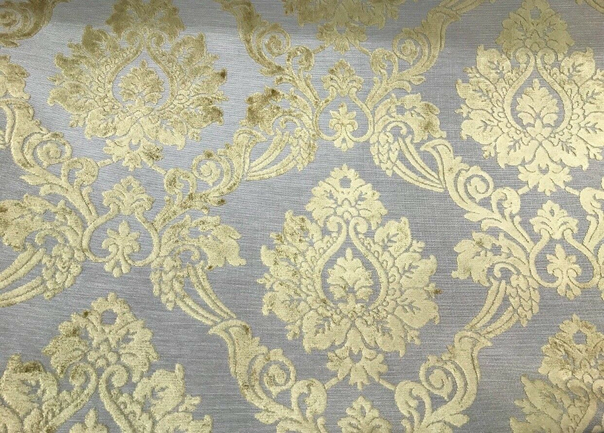 NEW Designer Velvet Chenille Burnout Fabric - Pale Gray And Yellow Upholstery - Fancy Styles Fabric Pierre Frey Lee Jofa Brunschwig & Fils