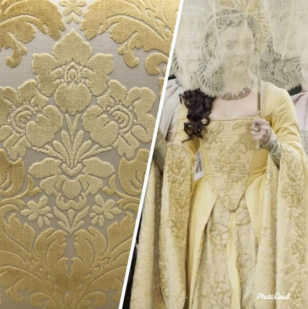 Italian Burnout Floral Chenille Velvet Upholstery Fabric - Soft Yellow - Fancy Styles Fabric Pierre Frey Lee Jofa Brunschwig & Fils