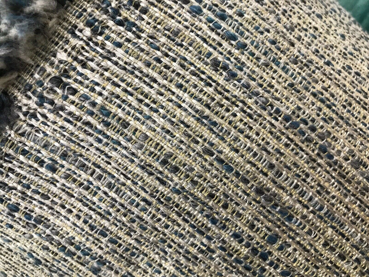NEW Designer Upholstery Heavyweight Nubby Tweed Fabric- Navy Blue Gray Natural - Fancy Styles Fabric Pierre Frey Lee Jofa Brunschwig & Fils