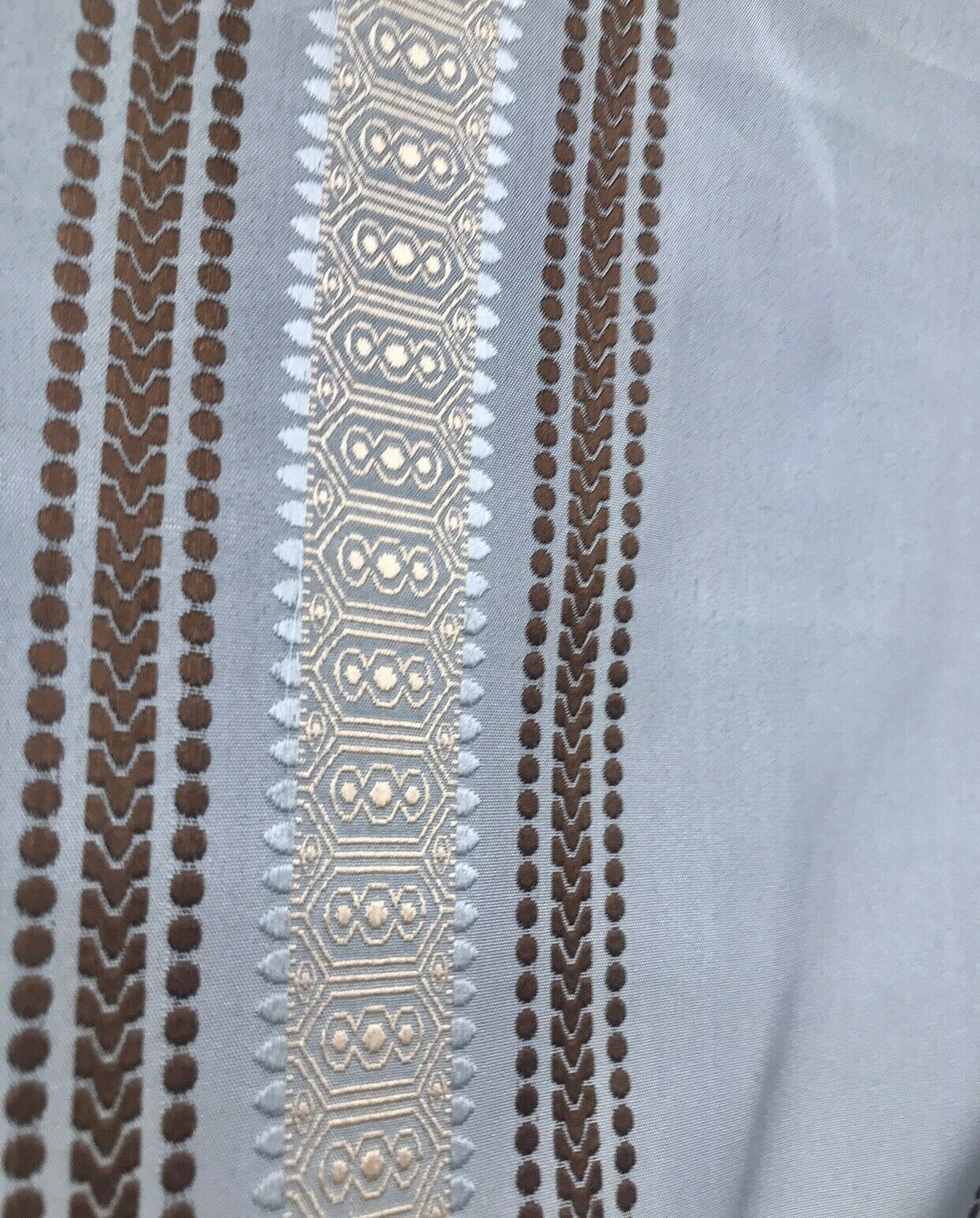 Sir Bradley Designer Brocade Satin Fabric- Pale Blue, Brown, Gold Stripes Neoclassical G1 - Fancy Styles Fabric Pierre Frey Lee Jofa Brunschwig & Fils