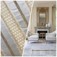 Lady Jennifer Italian Brocade Striped Satin Fabric -Ivory Gold Upholstery Neoclassical - Fancy Styles Fabric Pierre Frey Lee Jofa Brunschwig & Fils