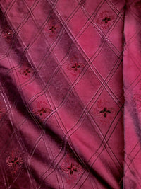 SWATCH 100% Silk Washed Dupioni Embroidered Floral Quilted Motif Fabric - Red - Fancy Styles Fabric Pierre Frey Lee Jofa Brunschwig & Fils