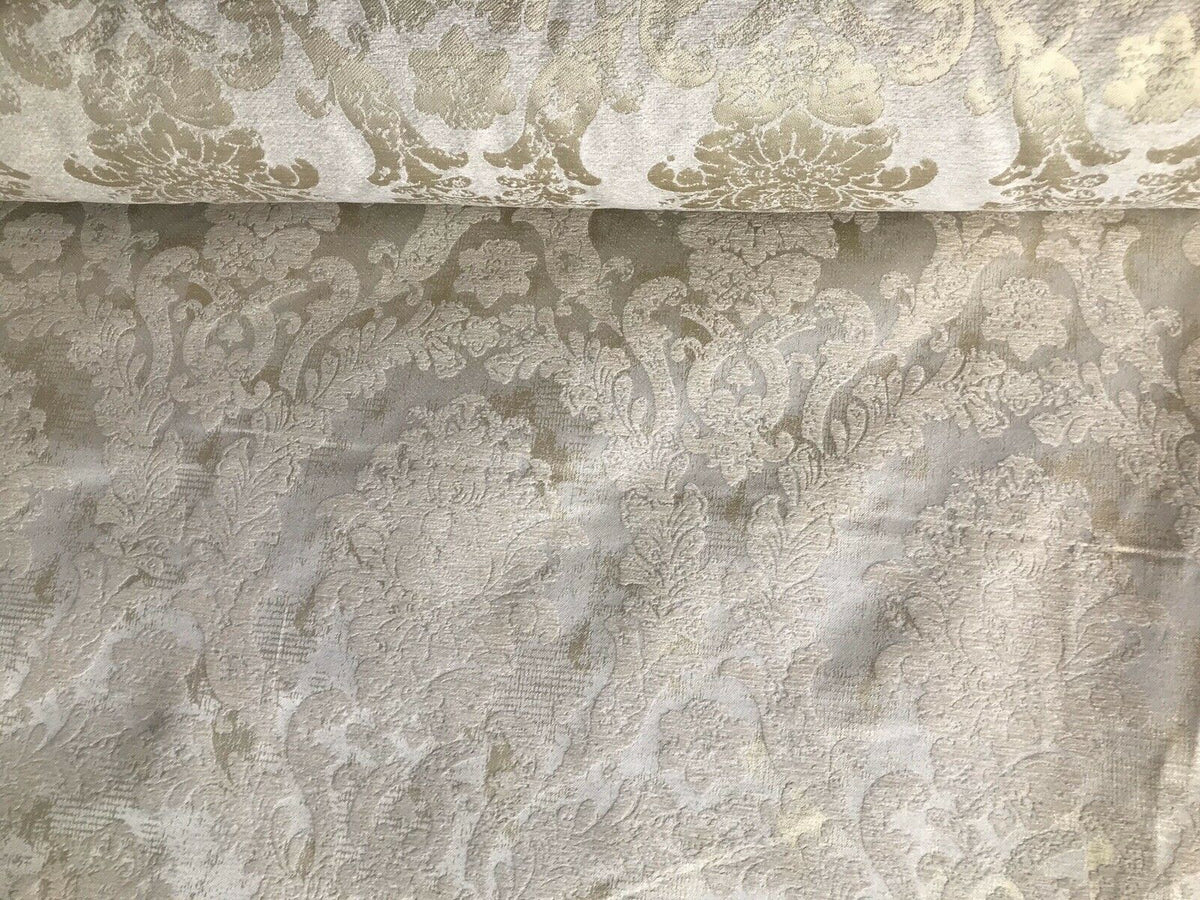 Lord Augustin Designer Velvet Chenille Burnout Damask Upholstery Fabric - Cream & Gold - Fancy Styles Fabric Pierre Frey Lee Jofa Brunschwig & Fils