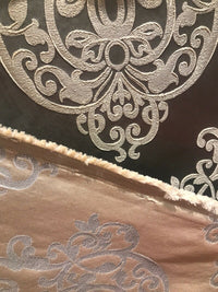 Sir Nathan Designer Brocade Satin Fabric- Charcoal Gray Ivory- Upholstery Damask - Fancy Styles Fabric Pierre Frey Lee Jofa Brunschwig & Fils