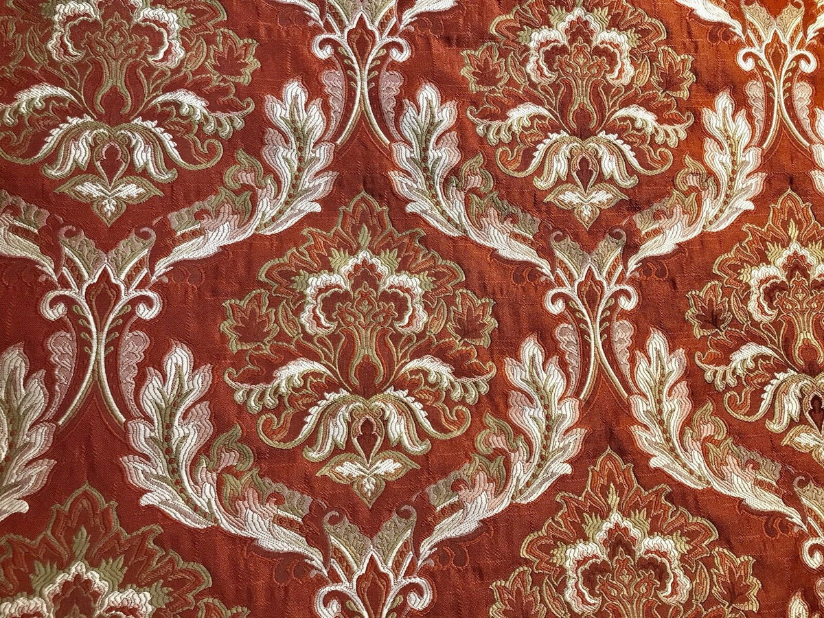 NEW! Sir Drew Designer Quilted Brocade Damask Upholstery Fabric- Rust Brick Red - Fancy Styles Fabric Pierre Frey Lee Jofa Brunschwig & Fils