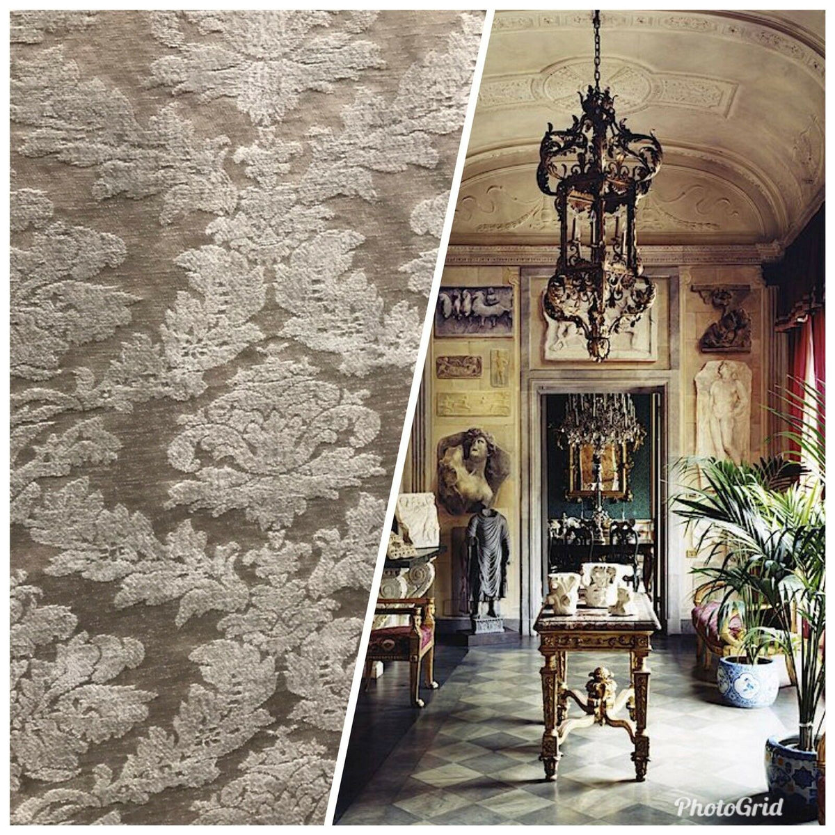 NEW! Back In Stock! Lady Danielle Velvet Chenille Burnout Upholstery Fabric - Taupe & Gray - Fancy Styles Fabric Pierre Frey Lee Jofa Brunschwig & Fils