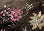 NEW! Queen Theodora 100% Silk Taffeta Embroidered Floral Motif Fabric Brown Pink Blue 55” wide - Fancy Styles Fabric Pierre Frey Lee Jofa Brunschwig & Fils