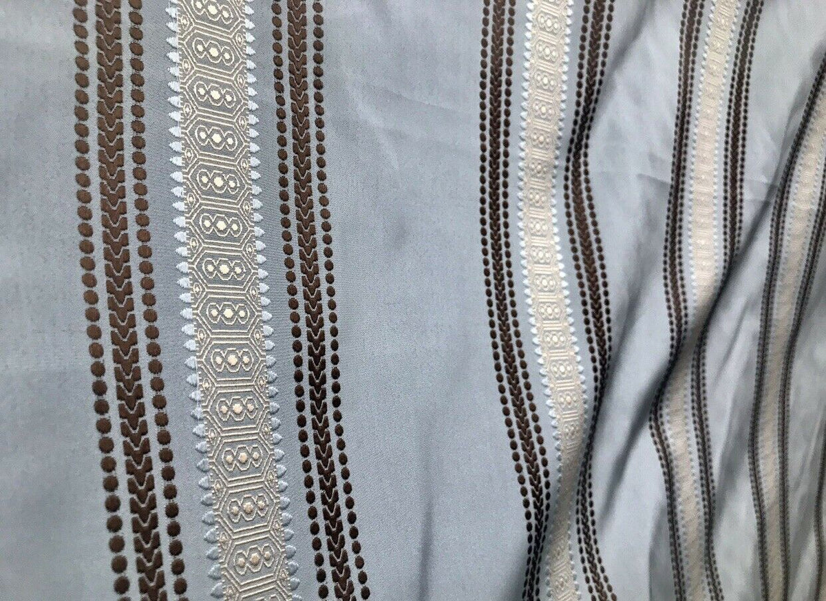Sir Bradley Designer Brocade Satin Fabric- Pale Blue, Brown, Gold Stripes Neoclassical G1 - Fancy Styles Fabric Pierre Frey Lee Jofa Brunschwig & Fils