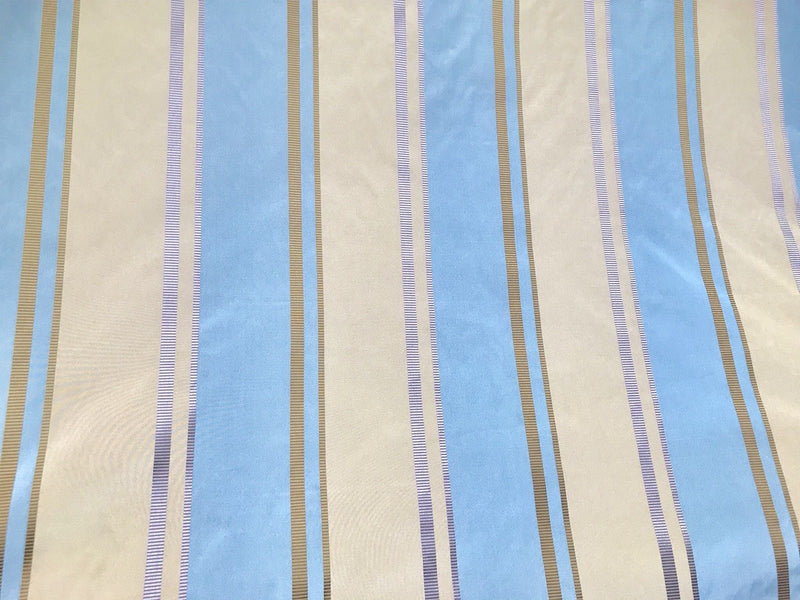 NEW 100% Silk Taffeta Drapery Decorating Fabric - Blue Gold Stripes By The Yard - Fancy Styles Fabric Pierre Frey Lee Jofa Brunschwig & Fils