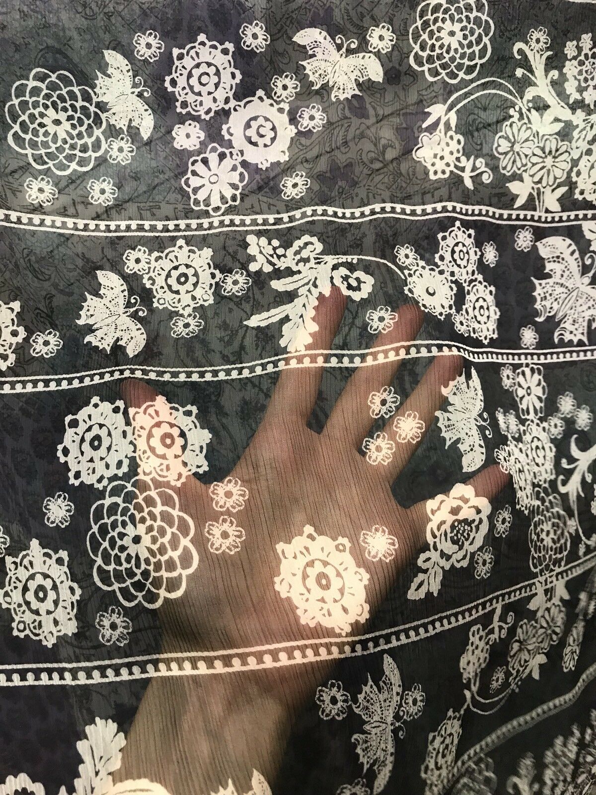 NEW! 100% Silk Chiffon Fabric Bohemian Black And White Floral - By The Yard - Fancy Styles Fabric Pierre Frey Lee Jofa Brunschwig & Fils