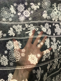 NEW! 100% Silk Chiffon Fabric Bohemian Black And White Floral - By The Yard - Fancy Styles Fabric Pierre Frey Lee Jofa Brunschwig & Fils
