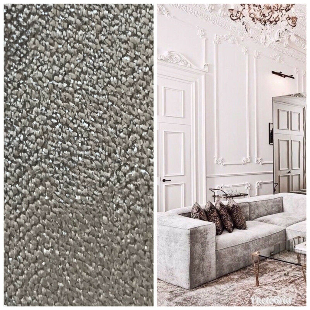 Designer Velvet Chenille Fabric - Antique Silver - Upholstery - Fancy Styles Fabric Pierre Frey Lee Jofa Brunschwig & Fils