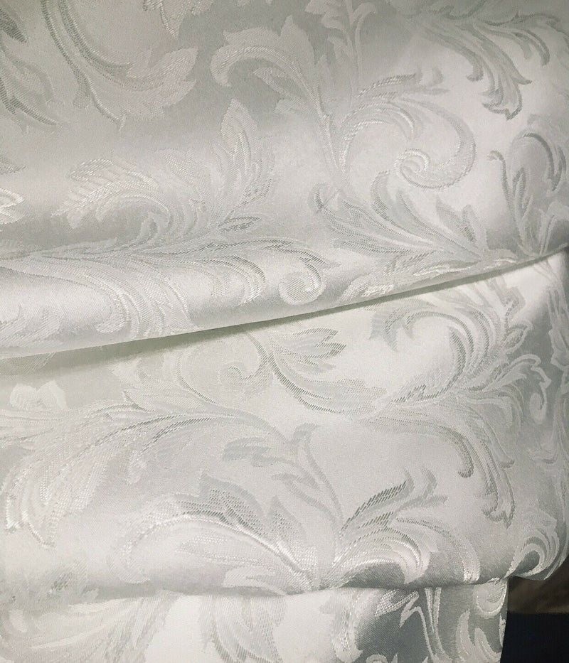 NEW Italian Brocade Satin Fabric- White- Floral Leaves Upholstery Neoclassical - Fancy Styles Fabric Pierre Frey Lee Jofa Brunschwig & Fils