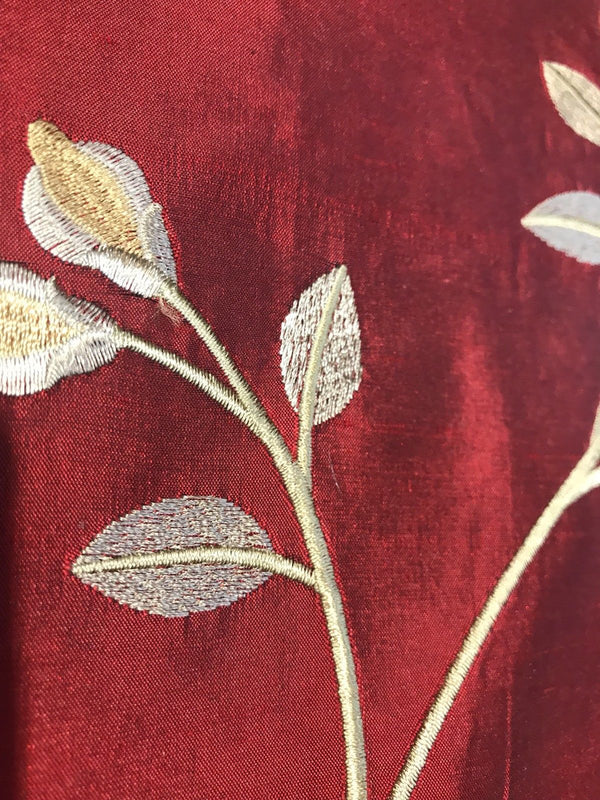 NEW! SALE! 100% Silk Taffeta Embroidered Floral Motif Fabric - Dark Red - Fancy Styles Fabric Boutique