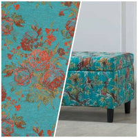 NEW Miss Juniper Designer Floral Needlepoint Inspired Upholstery Fabric- Turquoise & Roses - Fancy Styles Fabric Pierre Frey Lee Jofa Brunschwig & Fils