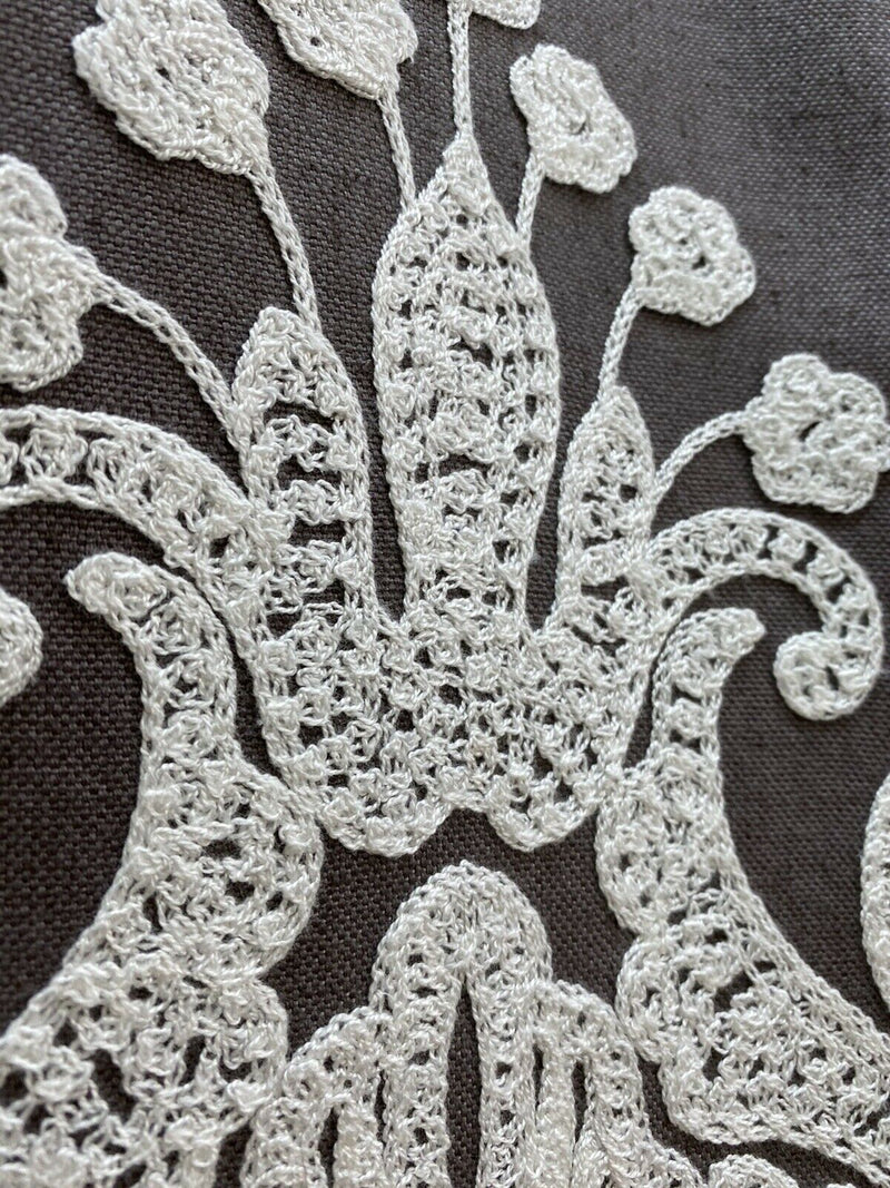 NEW! Princess Layla Designer Linen Inspired Damask Drapery Fabric- Charcoal Gray & White - Fancy Styles Fabric Pierre Frey Lee Jofa Brunschwig & Fils