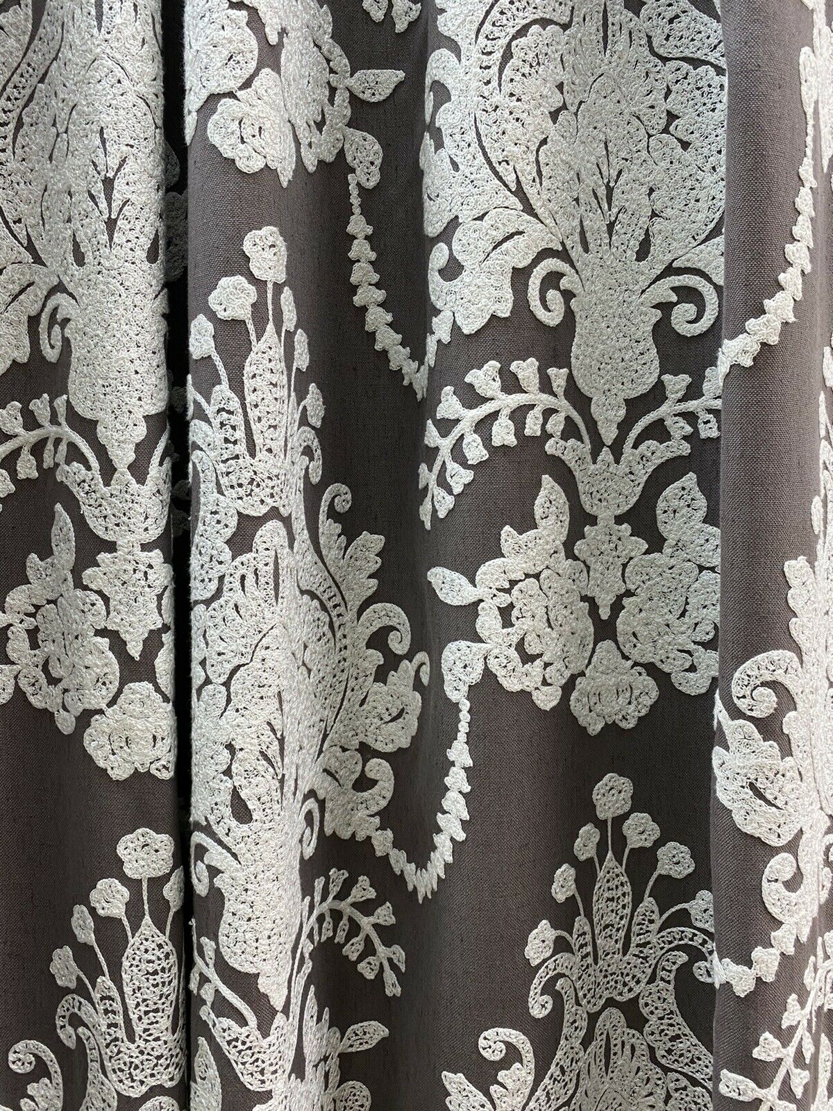 NEW! Princess Layla Designer Linen Inspired Damask Drapery Fabric- Charcoal Gray & White - Fancy Styles Fabric Pierre Frey Lee Jofa Brunschwig & Fils