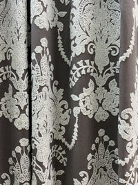 NEW! Princess Layla Designer Linen Inspired Damask Drapery Fabric- Charcoal Gray & White - Fancy Styles Fabric Pierre Frey Lee Jofa Brunschwig & Fils