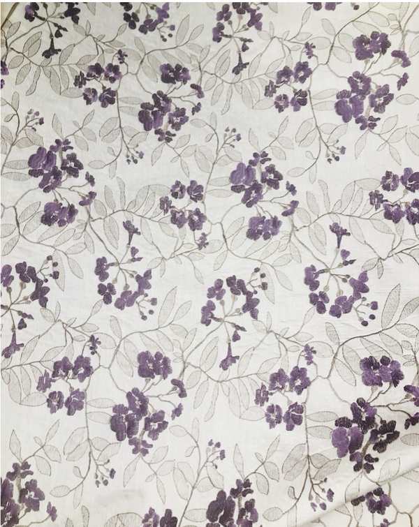 NEW Designer Linen Rayon Embroidered Floral Decorating Fabric- Lavender LLLWU0001 - Fancy Styles Fabric Pierre Frey Lee Jofa Brunschwig & Fils