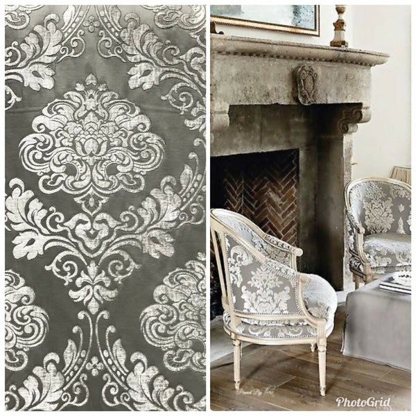 SWATCH Designer Satin Burnout Chenille Velvet Fabric - Gray Upholstery Damask - Fancy Styles Fabric Pierre Frey Lee Jofa Brunschwig & Fils