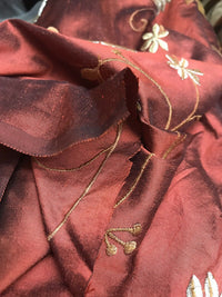 SALE! Designer 100% Silk Taffeta Embroidery Floral Fabric Rust Red- Textured - Fancy Styles Fabric Pierre Frey Lee Jofa Brunschwig & Fils