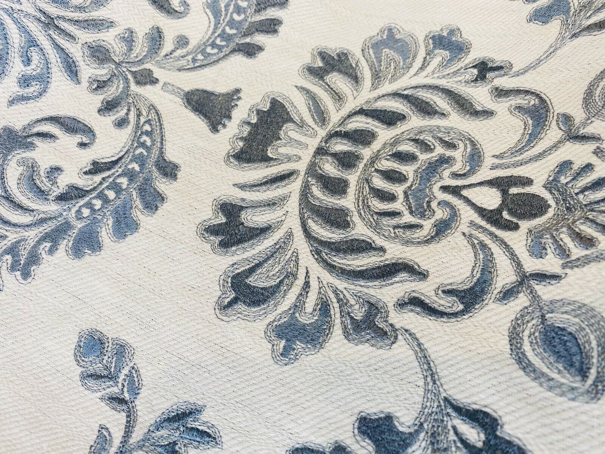 NEW! Novelty 100% Cotton Fabric Floral Damask Embroidery- Blue & White - Fancy Styles Fabric Pierre Frey Lee Jofa Brunschwig & Fils