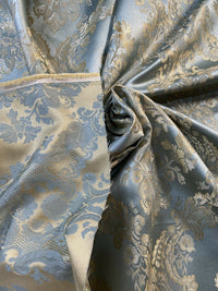 NEW! Prince Lucas Designer Brocade Jacquard Fabric- Antique Duck Egg Blue Gold- Damask - Fancy Styles Fabric Pierre Frey Lee Jofa Brunschwig & Fils