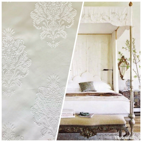 NEW Lady Alison Antique Inspired White Satin Brocade Damask Upholstery Decorating Fabric - Fancy Styles Fabric Pierre Frey Lee Jofa Brunschwig & Fils
