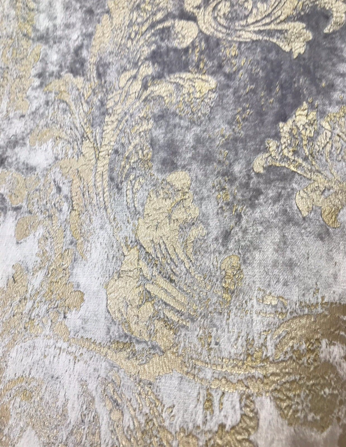 NEW! Burnout Antique Inspired Velvet Fabric Silver Lavender-Gray And Gold - Fancy Styles Fabric Pierre Frey Lee Jofa Brunschwig & Fils