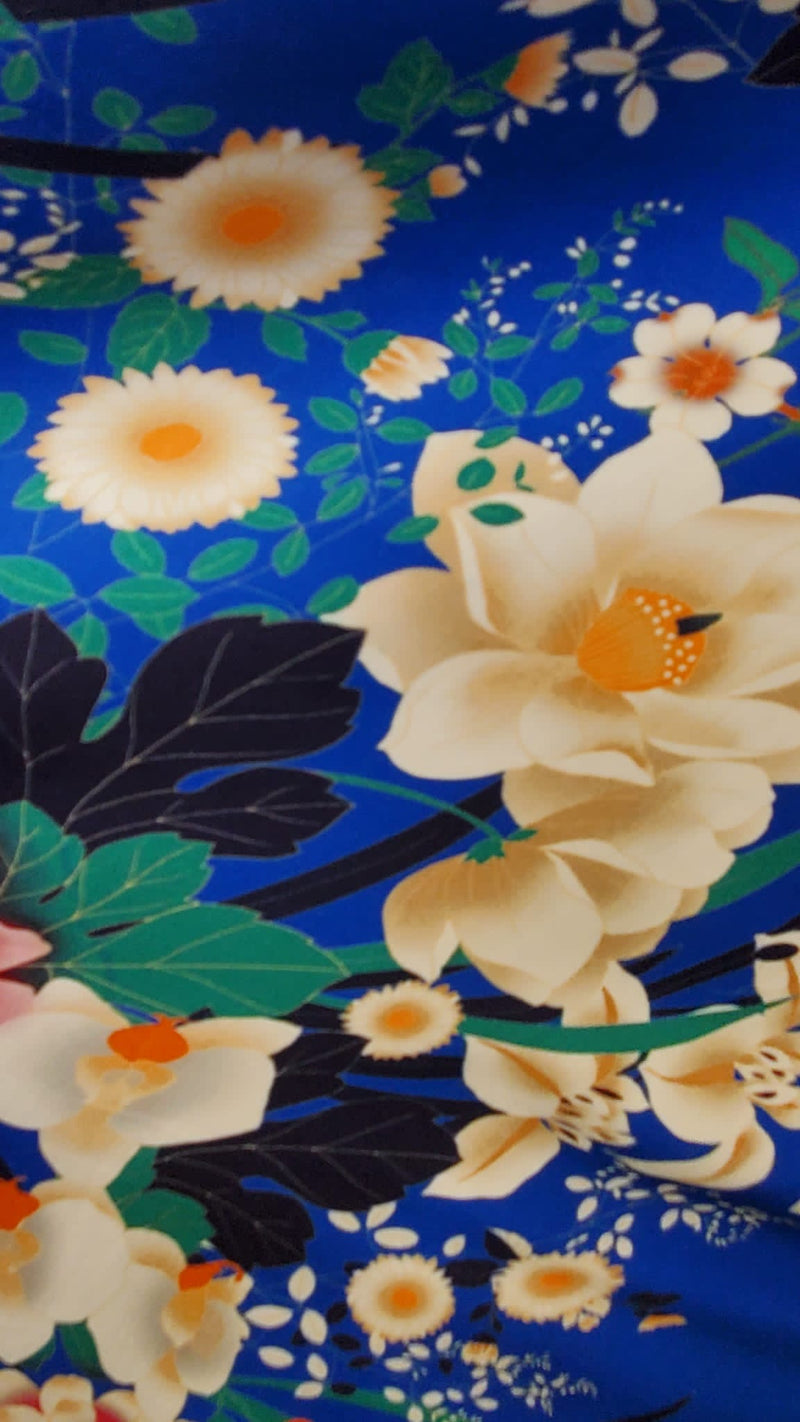NEW Lady Ichika 100% Rayon Semi Sheer Dress Weight Fabric in Floral Royal Blue - Fancy Styles Fabric Pierre Frey Lee Jofa Brunschwig & Fils