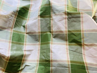 NEW Miss Dorothy Designer 100% Silk Taffeta Plaid Tartan Green & Cream Fabric - Fancy Styles Fabric Pierre Frey Lee Jofa Brunschwig & Fils