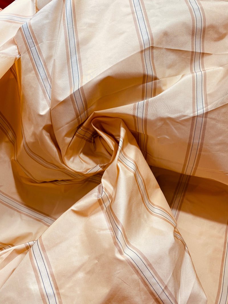 NEW Princess Stella Designer 100% Silk Taffeta Fabric in Peach & Cream - Fancy Styles Fabric Pierre Frey Lee Jofa Brunschwig & Fils