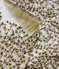 Princess Esme 100% Silk Dupioni Taffeta Embroidered Fabric - Floral Beige BTY - Fancy Styles Fabric Pierre Frey Lee Jofa Brunschwig & Fils
