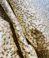 Princess Esme 100% Silk Dupioni Taffeta Embroidered Fabric - Floral Beige BTY - Fancy Styles Fabric Pierre Frey Lee Jofa Brunschwig & Fils