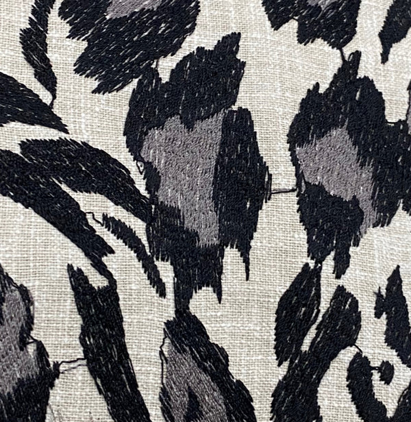 NEW Prince Stanley Novelty Embroidered Leopard Decorating Fabric in Cream, Black, and Gray - Fancy Styles Fabric Pierre Frey Lee Jofa Brunschwig & Fils