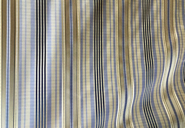 DEAL! Count Levi 100% Silk Taffeta Ribbon Striped Blue and Gold Fabric - Fancy Styles Fabric Pierre Frey Lee Jofa Brunschwig & Fils